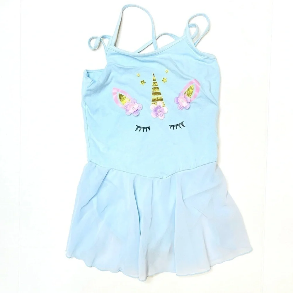 Girl’s Blue Unicorn Ballet Dance Gym Tutu Skirted Leotard Size XXL